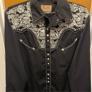 Scully Silver Gunfighter Embroidered Pearl Snap Western Shirt